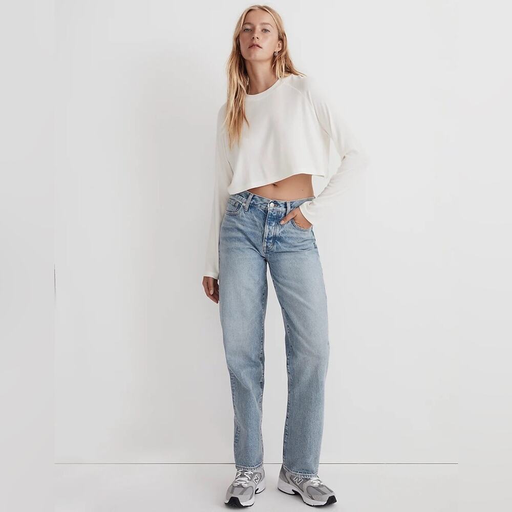 Madewell Lighthouse White Raglan Supercropped Tee Size L NJ125